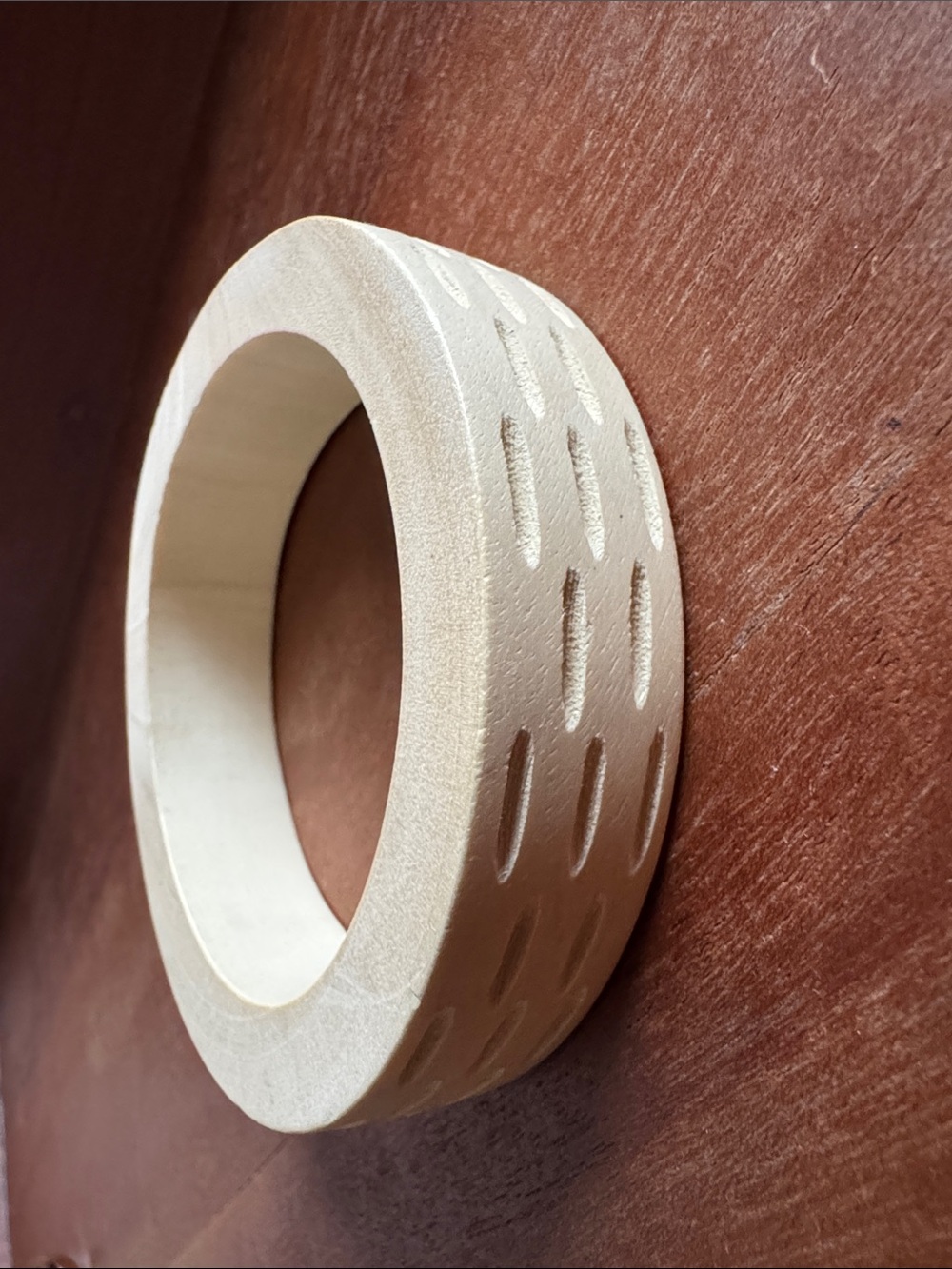 Carved Wood Bangle Bracelet Cream Natural Boho